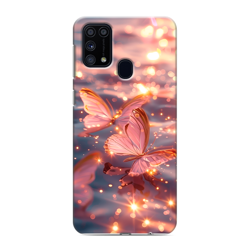 Силиконовый противоударный чехол на Samsung Galaxy M31 с принтом бабочки розовые Силиконовый противоударный чехол на Samsung Galaxy M31 с принтом бабочки розовые