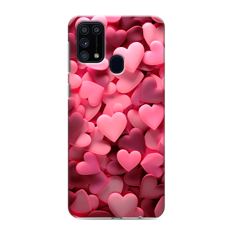 Силиконовый противоударный чехол на Samsung Galaxy M31 с принтом розовые сердечки Силиконовый противоударный чехол на Samsung Galaxy M31 с принтом розовые сердечки