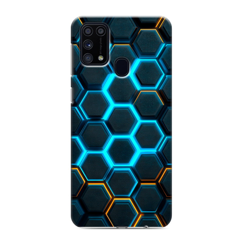 Силиконовый противоударный чехол на Samsung Galaxy M31 с принтом Неоновые соты Силиконовый противоударный чехол на Samsung Galaxy M31 с принтом Неоновые соты