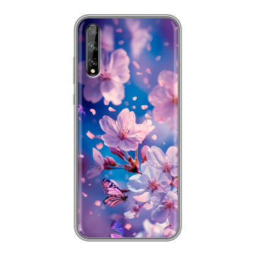 Силиконовый чехол на Huawei Y8p с принтом цветы бабочки Силиконовый чехол на Huawei Y8p с принтом цветы бабочки