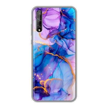 Силиконовый чехол на Huawei Y8p с принтом синий мрамор Силиконовый чехол на Huawei Y8p с принтом синий мрамор