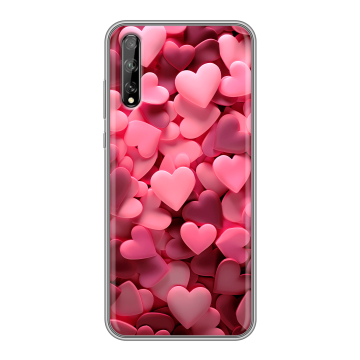 Силиконовый чехол на Huawei Y8p с принтом розовые сердечки Силиконовый чехол на Huawei Y8p с принтом розовые сердечки