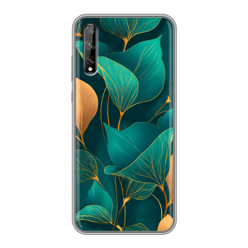 Силиконовый чехол на Huawei Y8p с принтом Листья и золото