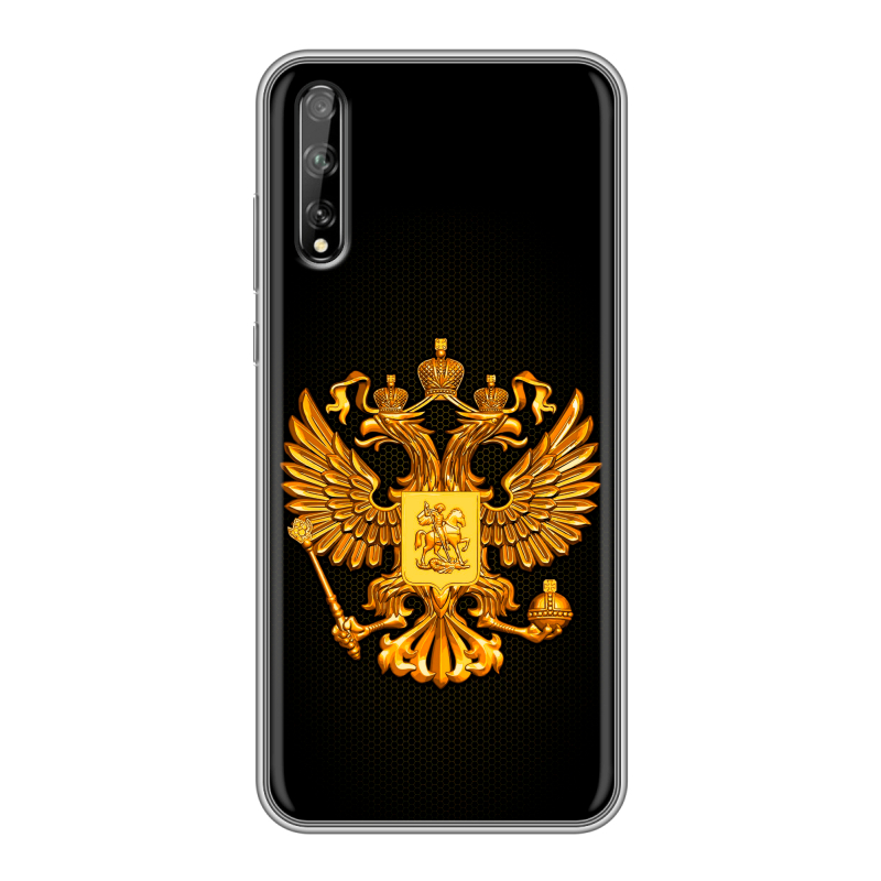 Силиконовый противоударный чехол на Huawei Y8p с принтом Герб России желтый Силиконовый противоударный чехол на Huawei Y8p с принтом Герб России желтый