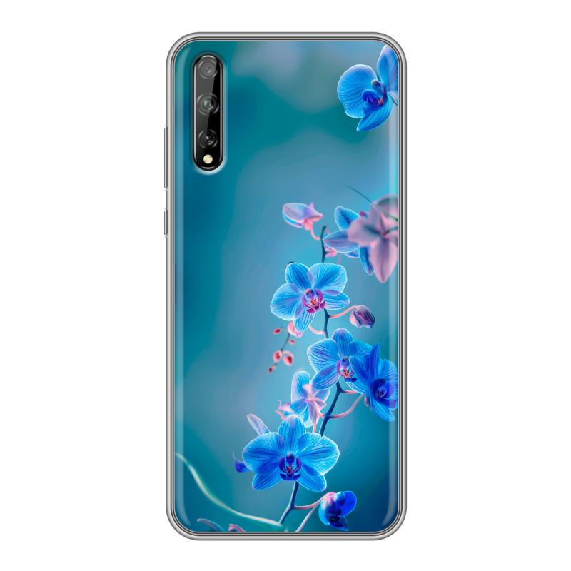 Силиконовый чехол на Huawei Y8p с принтом Голубые цветы Силиконовый чехол на Huawei Y8p с принтом Голубые цветы
