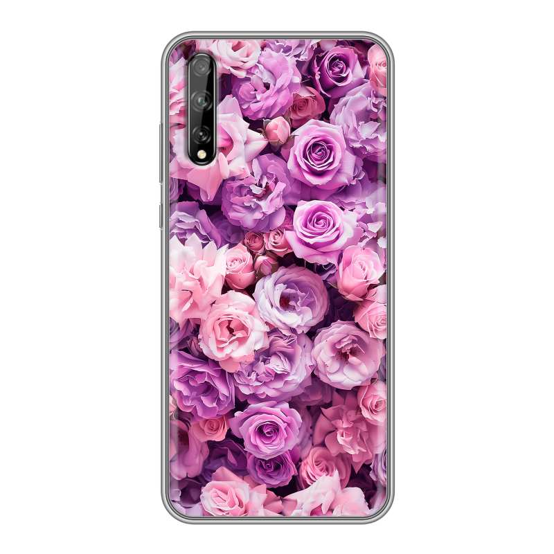 Силиконовый чехол на Huawei Y8p с принтом лавандовые розы Силиконовый чехол на Huawei Y8p с принтом лавандовые розы