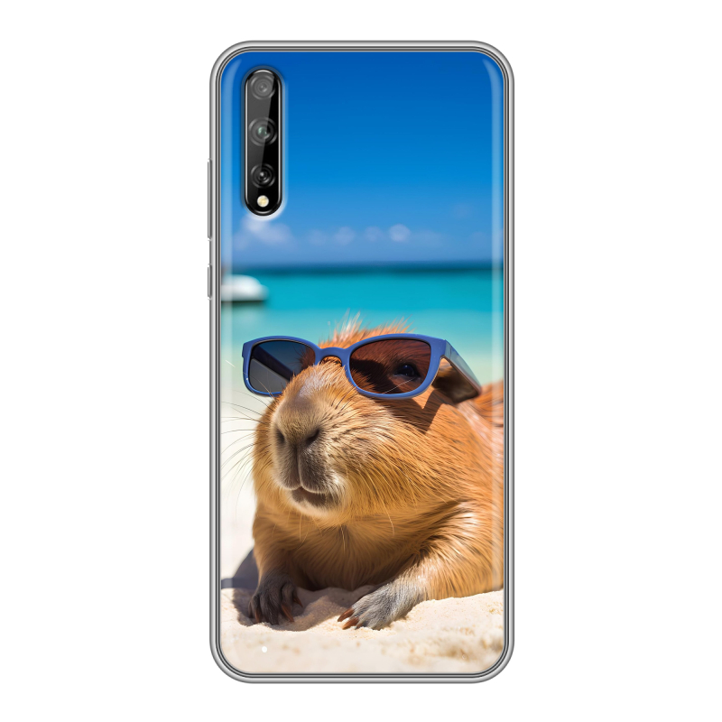 Силиконовый противоударный чехол на Huawei Y8p с принтом Капибара Силиконовый противоударный чехол на Huawei Y8p с принтом Капибара