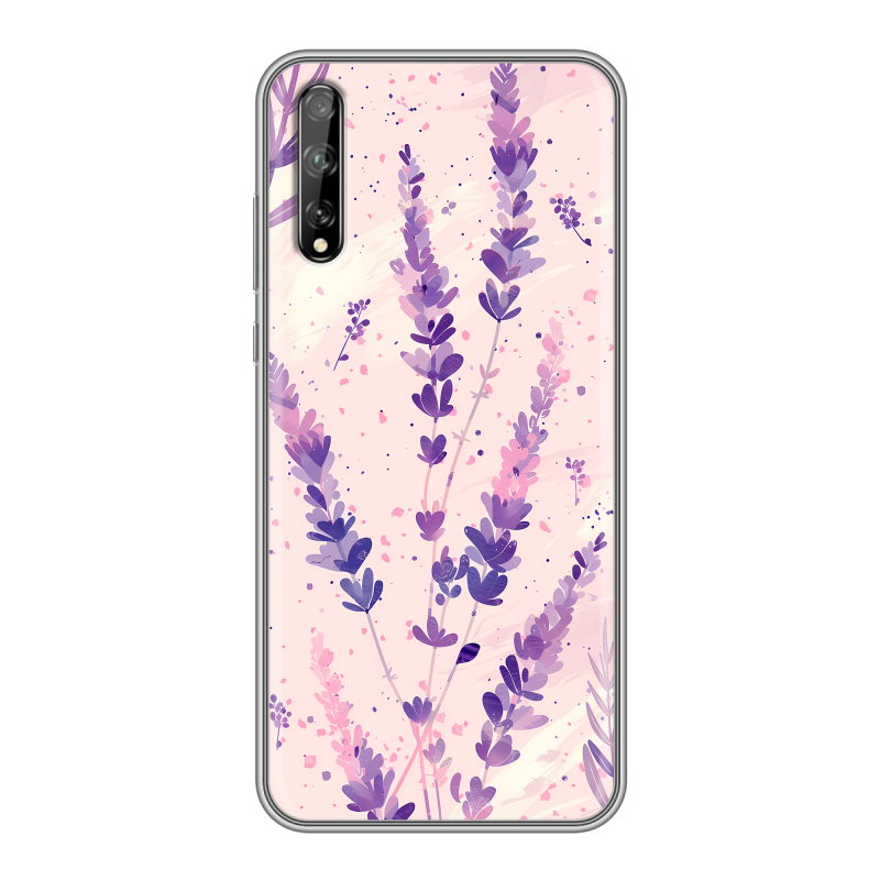 Силиконовый противоударный чехол на Huawei Y8p с принтом цветы лаванда Силиконовый противоударный чехол на Huawei Y8p с принтом цветы лаванда
