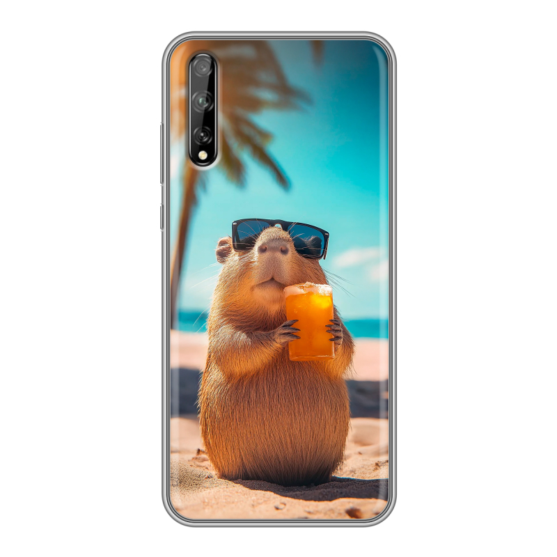 Силиконовый противоударный чехол на Huawei Y8p с принтом Капибара Силиконовый противоударный чехол на Huawei Y8p с принтом Капибара