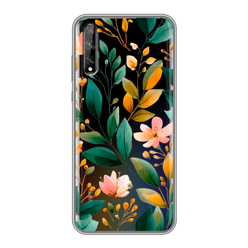 Пластиковый чехол на Huawei Y8p с принтом Цветы паттерн Пластиковый чехол на Huawei Y8p с принтом Цветы паттерн