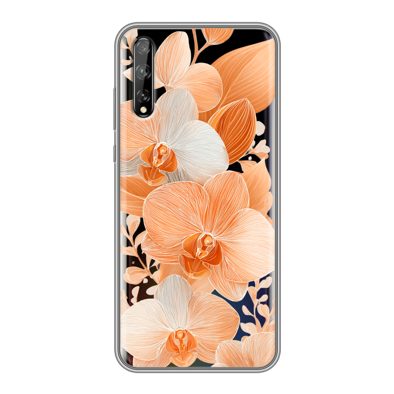 Пластиковый чехол на Huawei Y8p с принтом Бежевые цветы Пластиковый чехол на Huawei Y8p с принтом Бежевые цветы