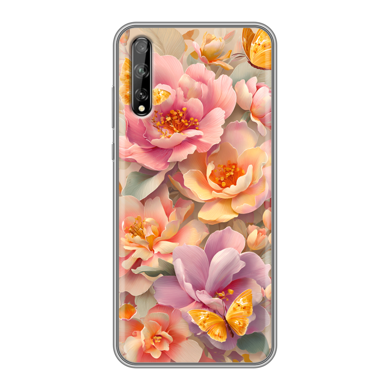 Пластиковый чехол на Huawei Y8p с принтом Цветы и бабочки Пластиковый чехол на Huawei Y8p с принтом Цветы и бабочки