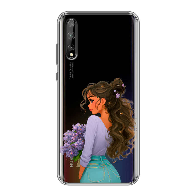 Пластиковый чехол на Huawei Y8p с принтом девушка цветы Пластиковый чехол на Huawei Y8p с принтом девушка цветы