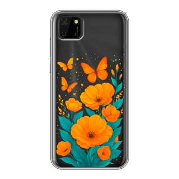 Силиконовый чехол на Huawei Y5p с принтом цветы бабочки Силиконовый чехол на Huawei Y5p с принтом цветы бабочки