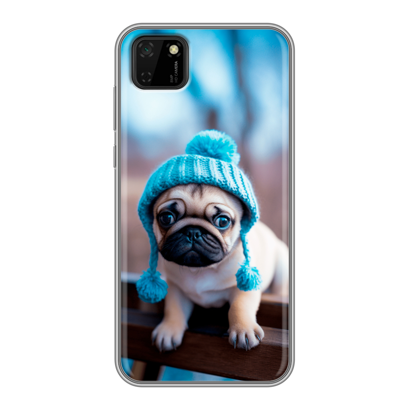 Силиконовый противоударный чехол на Huawei Y5p с принтом Мопс в шапке Силиконовый противоударный чехол на Huawei Y5p с принтом Мопс в шапке
