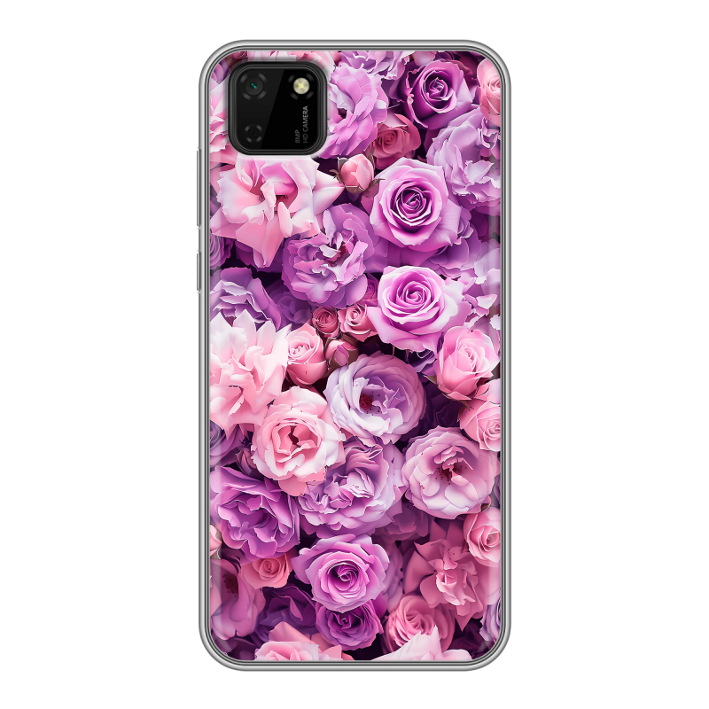 Силиконовый противоударный чехол на Huawei Y5p с принтом лавандовые розы Силиконовый противоударный чехол на Huawei Y5p с принтом лавандовые розы