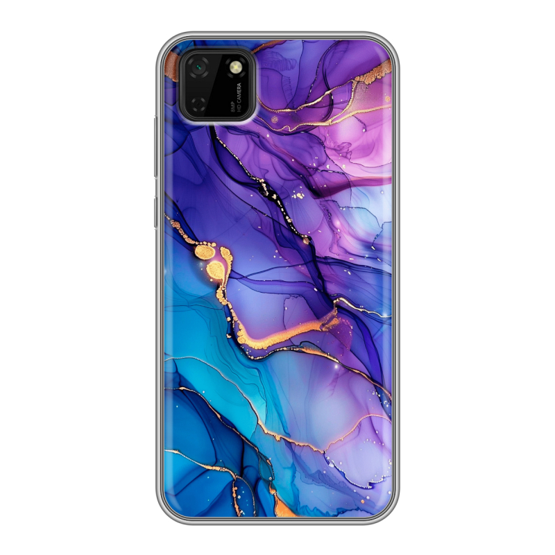 Силиконовый противоударный чехол на Huawei Y5p с принтом синий мрамор Силиконовый противоударный чехол на Huawei Y5p с принтом синий мрамор