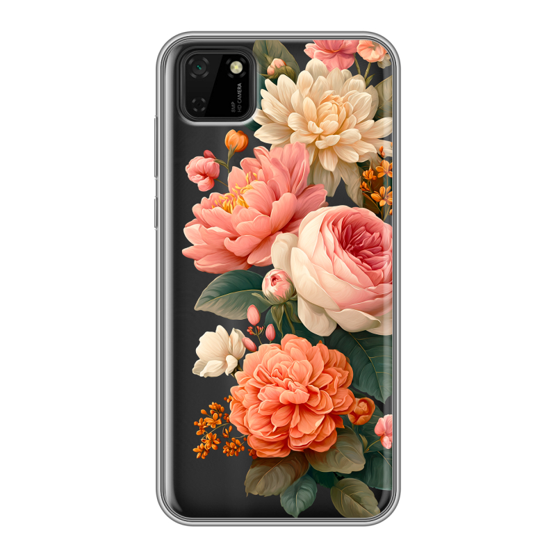 Силиконовый противоударный чехол на Huawei Y5p с принтом цветы Силиконовый противоударный чехол на Huawei Y5p с принтом цветы