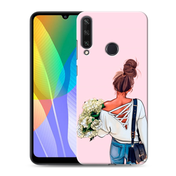 Силиконовый чехол на Huawei Y6p с принтом Девушка и букет