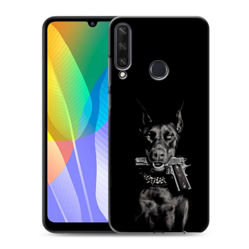Силиконовый чехол на Huawei Y6p с принтом Доберман и пистолет