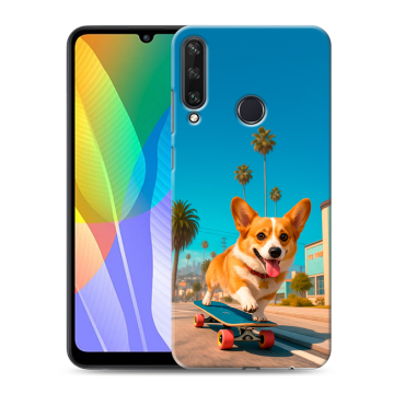 Силиконовый чехол на Huawei Y6p с принтом Корги на скейте