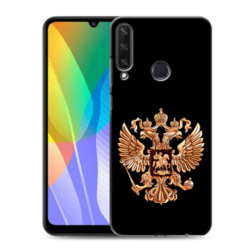 Силиконовый чехол на Huawei Y6p с принтом Герб России золотой