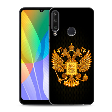 Силиконовый чехол на Huawei Y6p с принтом Герб России желтый