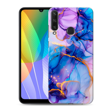 Силиконовый чехол на Huawei Y6p с принтом синий мрамор