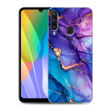 Силиконовый чехол на Huawei Y6p с принтом синий мрамор