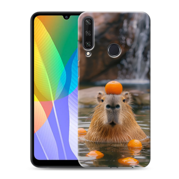 Силиконовый чехол на Huawei Y6p с принтом Капибара с апельсином