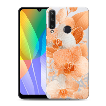 Силиконовый чехол на Huawei Y6p с принтом Бежевые цветы Силиконовый чехол на Huawei Y6p с принтом Бежевые цветы