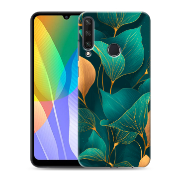 Силиконовый чехол на Huawei Y6p с принтом Листья и золото Силиконовый чехол на Huawei Y6p с принтом Листья и золото