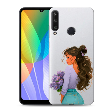 Силиконовый чехол на Huawei Y6p с принтом девушка цветы