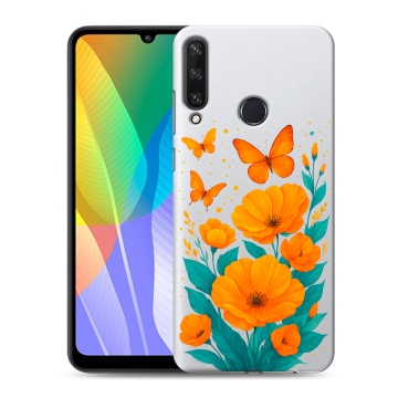 Силиконовый чехол на Huawei Y6p с принтом цветы бабочки