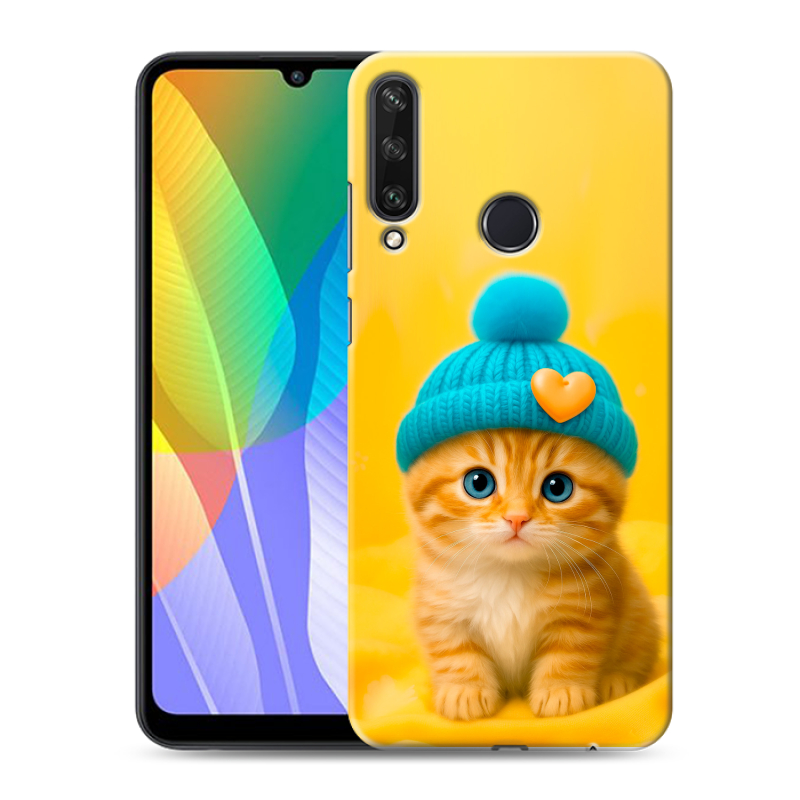 Пластиковый чехол на Huawei Y6p с принтом Котенок в шапке Пластиковый чехол на Huawei Y6p с принтом Котенок в шапке