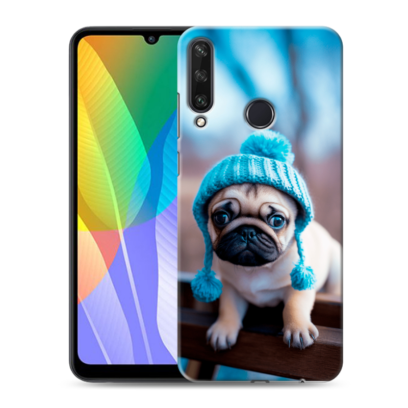 Силиконовый чехол на Huawei Y6p с принтом Мопс в шапке Силиконовый чехол на Huawei Y6p с принтом Мопс в шапке