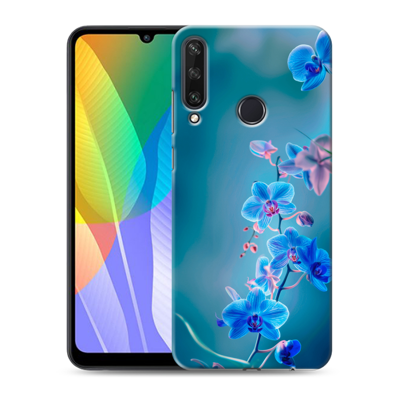 Пластиковый чехол на Huawei Y6p с принтом Голубые цветы Пластиковый чехол на Huawei Y6p с принтом Голубые цветы