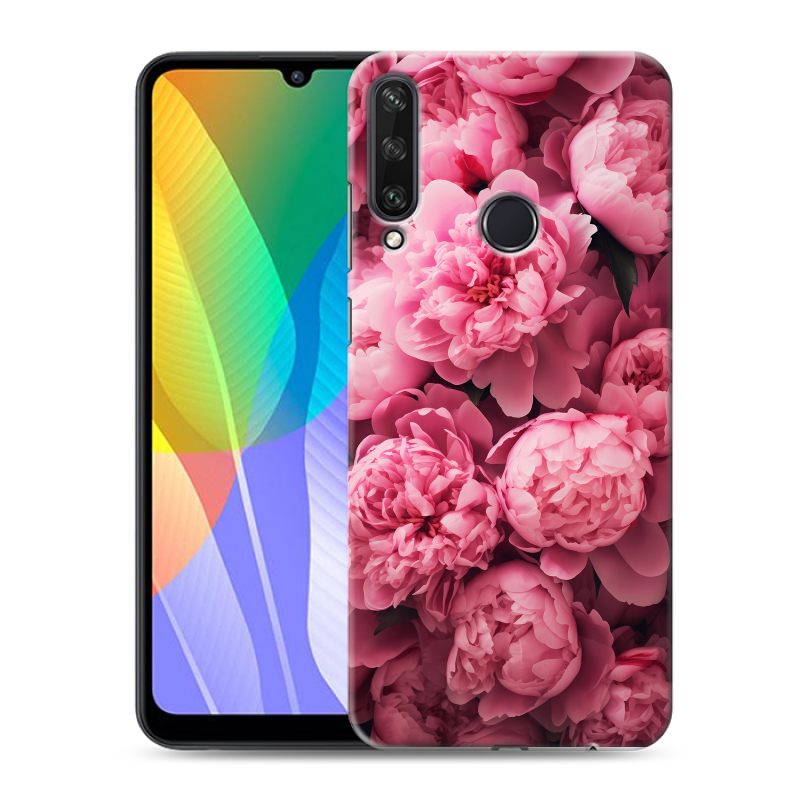 Пластиковый чехол на Huawei Y6p с принтом цветы пионы Пластиковый чехол на Huawei Y6p с принтом цветы пионы
