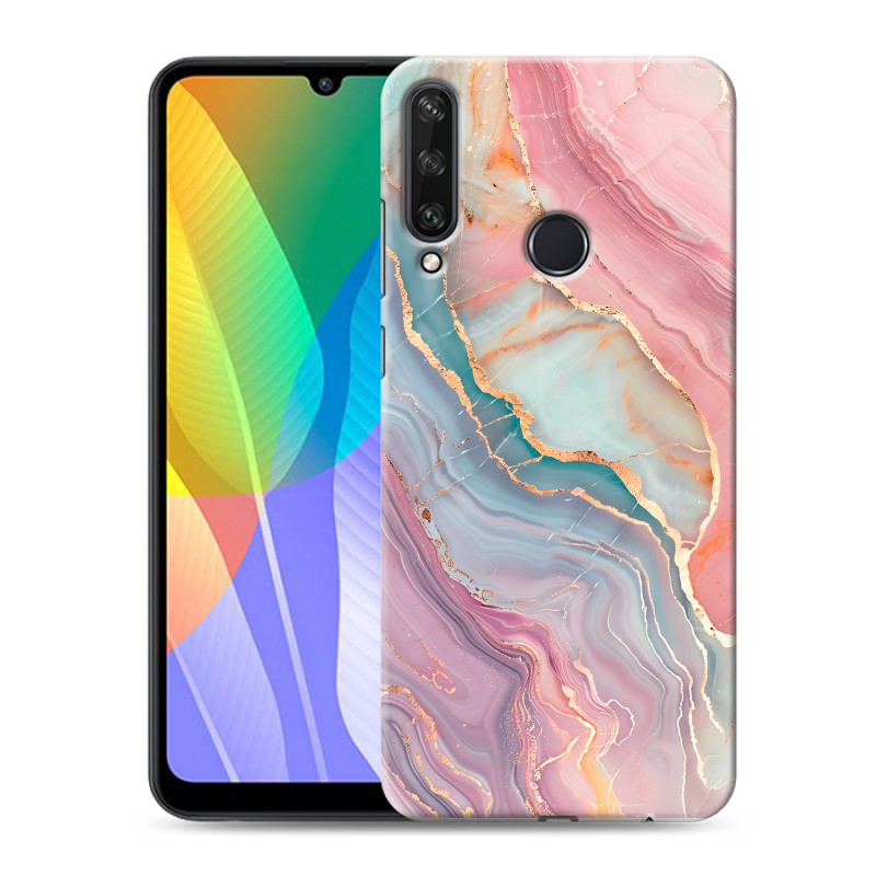 Силиконовый чехол на Huawei Y6p с принтом розовый мрамор Силиконовый чехол на Huawei Y6p с принтом розовый мрамор