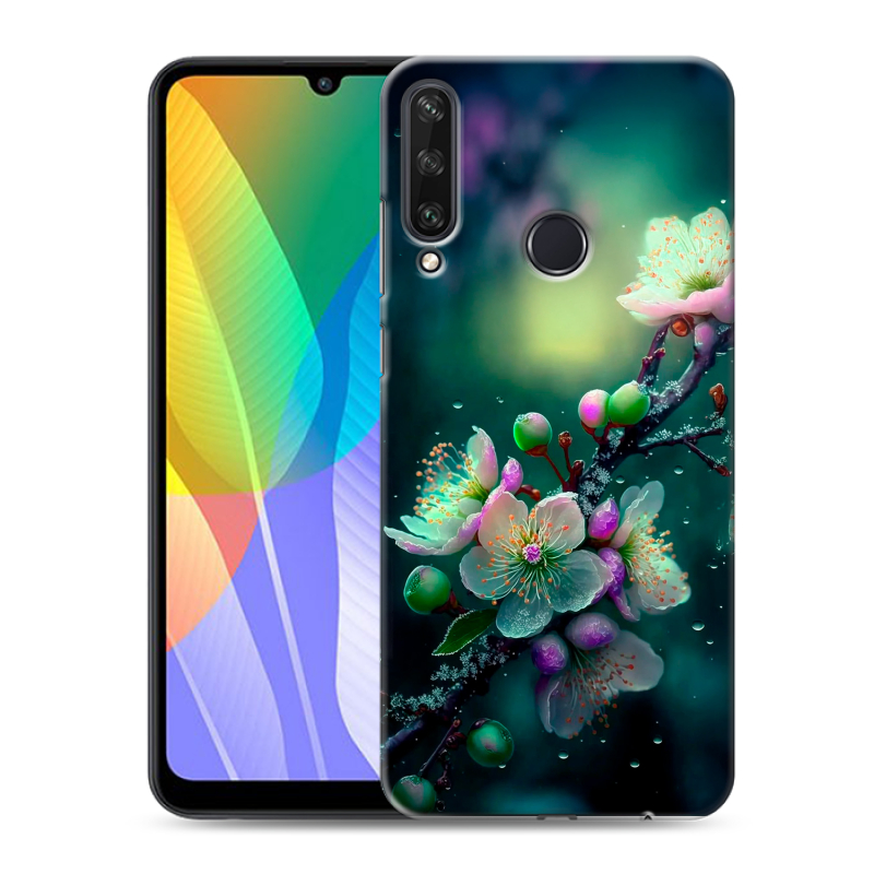 Пластиковый чехол на Huawei Y6p с принтом Цветы и мрамор Пластиковый чехол на Huawei Y6p с принтом Цветы и мрамор