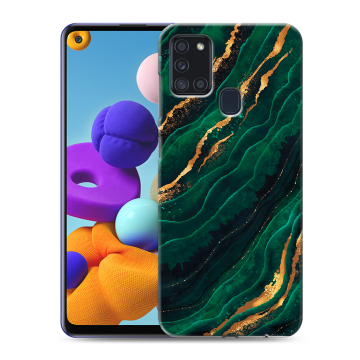 Силиконовый чехол на Samsung Galaxy A21s с принтом Мрамор зеленое золото Силиконовый чехол на Samsung Galaxy A21s с принтом Мрамор зеленое золото