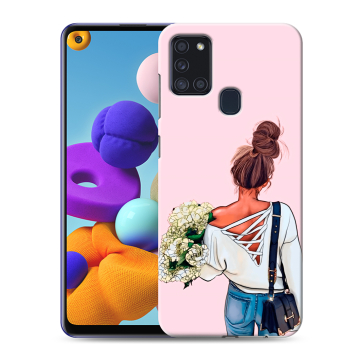 Силиконовый чехол на Samsung Galaxy A21s с принтом Девушка и букет