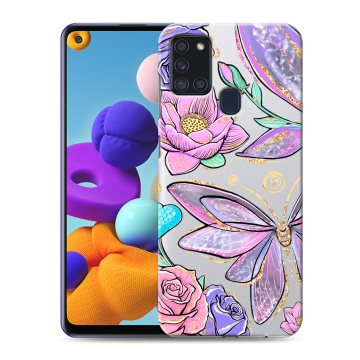 Силиконовый чехол на Samsung Galaxy A21s с принтом Бабочки и цветы Силиконовый чехол на Samsung Galaxy A21s с принтом Бабочки и цветы