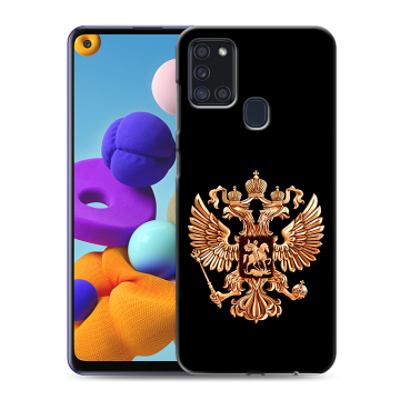 Силиконовый чехол на Samsung Galaxy A21s с принтом Герб России золотой Силиконовый чехол на Samsung Galaxy A21s с принтом Герб России золотой