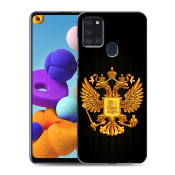 Силиконовый чехол на Samsung Galaxy A21s с принтом Герб России желтый