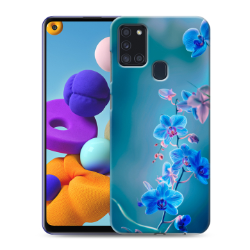 Силиконовый чехол на Samsung Galaxy A21s с принтом Голубые цветы
