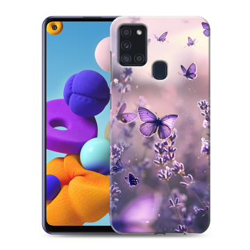 Силиконовый чехол на Samsung Galaxy A21s с принтом бабочки и лаванда