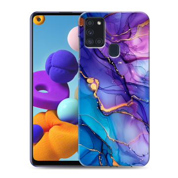 Силиконовый чехол на Samsung Galaxy A21s с принтом синий мрамор Силиконовый чехол на Samsung Galaxy A21s с принтом синий мрамор