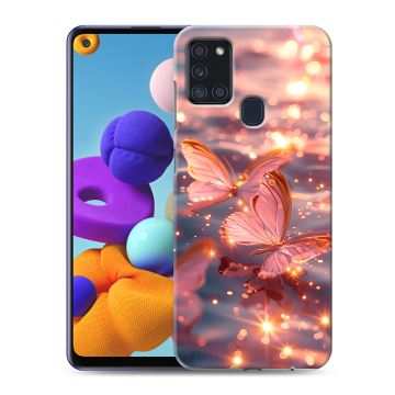 Силиконовый чехол на Samsung Galaxy A21s с принтом бабочки розовые