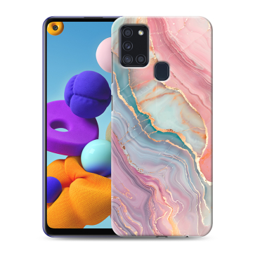 Силиконовый чехол на Samsung Galaxy A21s с принтом розовый мрамор Силиконовый чехол на Samsung Galaxy A21s с принтом розовый мрамор
